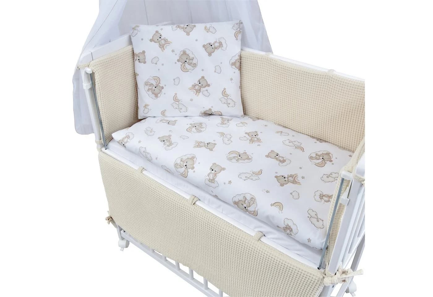 Baby-Delux Beistellbett Waffelpique Beige Weiß Stillbett Set
