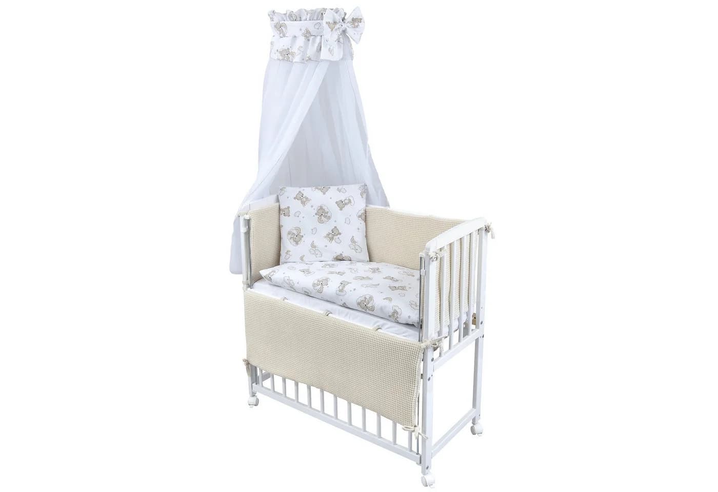 Baby-Delux Beistellbett Waffelpique Beige Weiß Stillbett Set - Bild 2