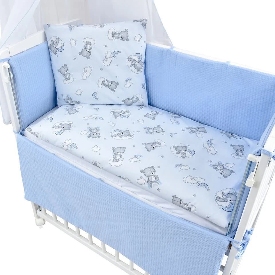Baby-Delux Beistellbett Weiß Blau Waffelpiqué Stillbett mit Matratze