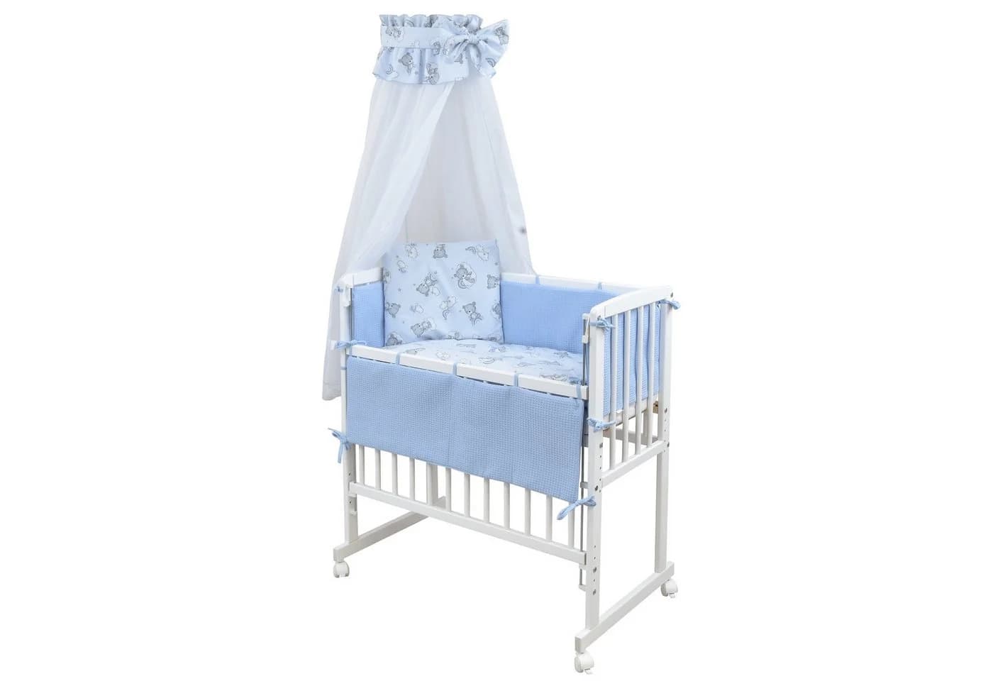 Baby-Delux Beistellbett Weiß Blau Waffelpiqué Stillbett mit Matratze - Bild 2