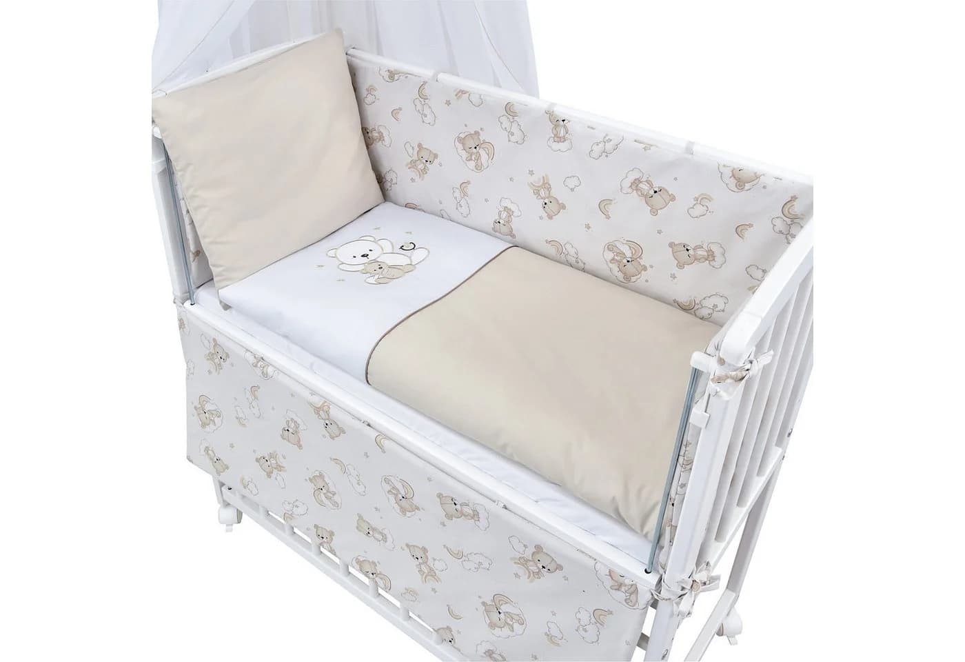 Baby-Delux Beistellbett Shiny Teddy, Stillbett 90x40 weiß höhenverstellbar, Matratze inkl. komplett Set