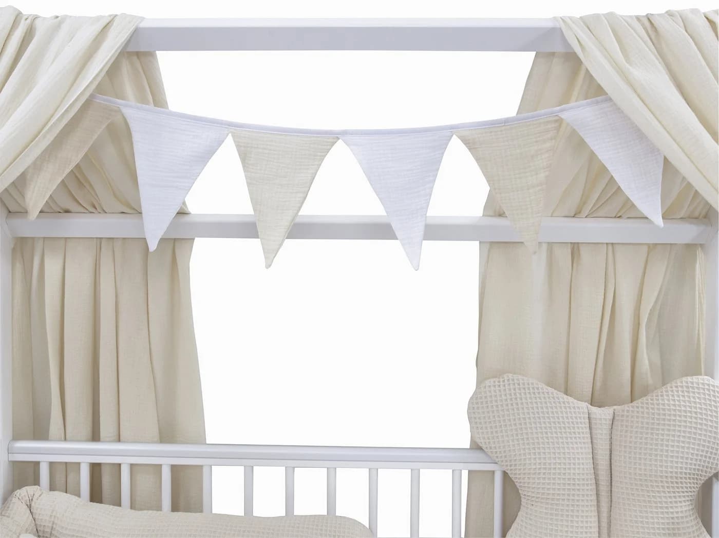 Baby-Delux Komplettbett Hausbett Babybett Komplettset Waffelpique Musselin 12-tlg. Kinderbett 60x120 cm Weiß - Bild 3