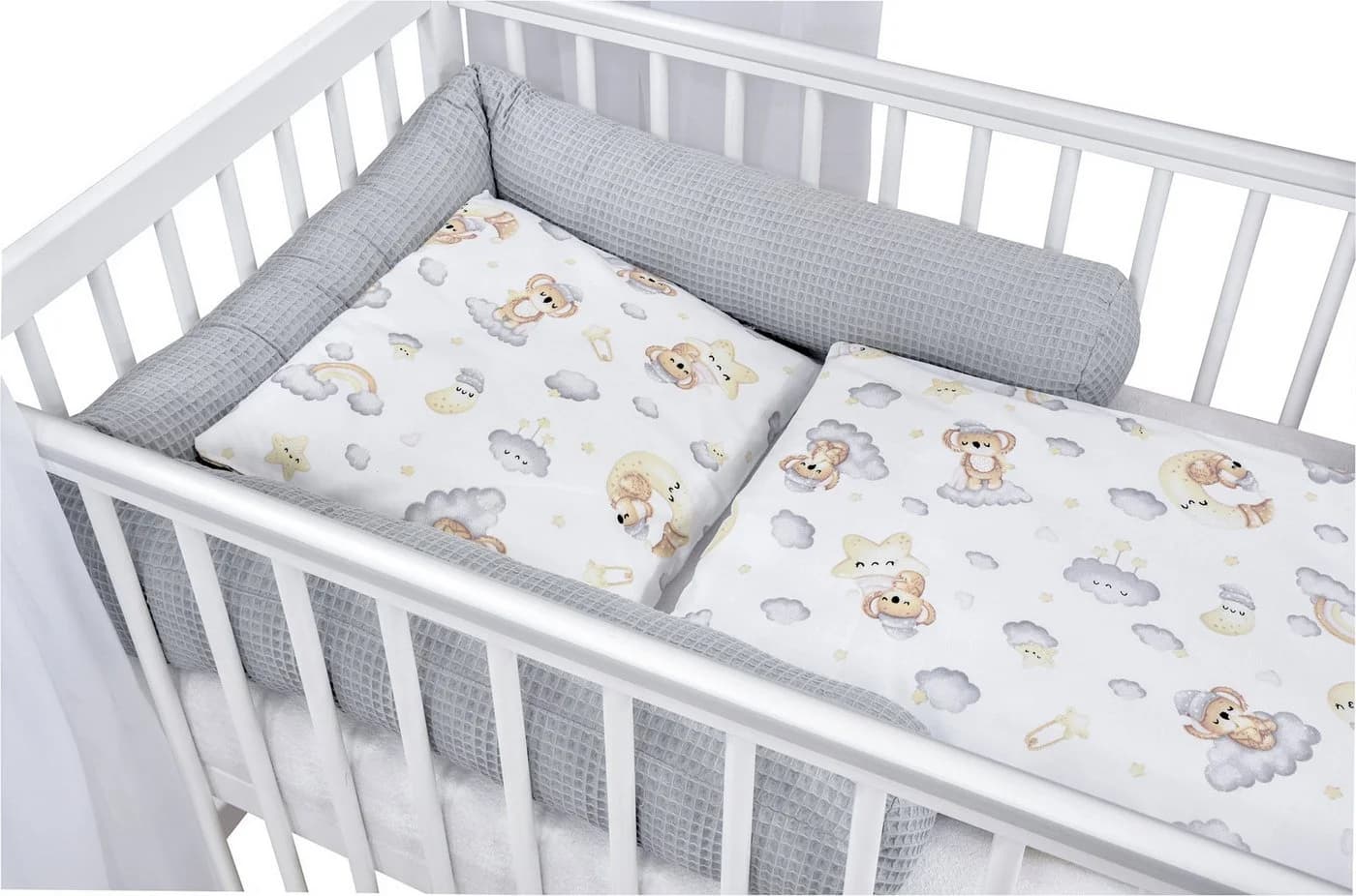 Baby-Delux Komplettbett Hausbett Babybett Komplettset Waffelpique 12-tlg. weiß - Bild 1