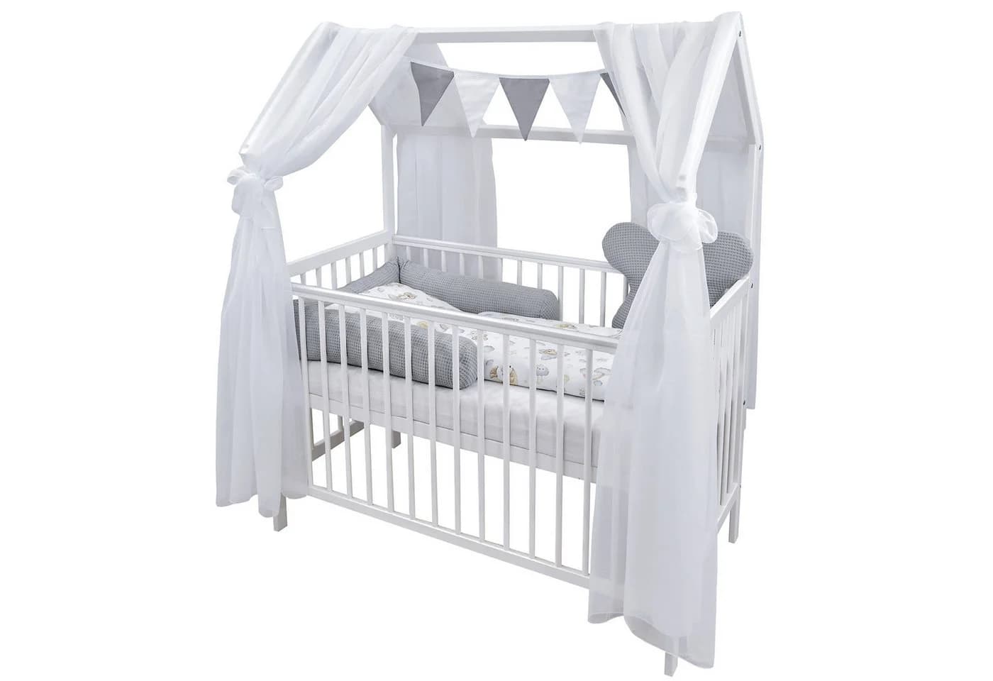 Baby-Delux Komplettbett Hausbett Babybett Komplettset Waffelpique 12-tlg. weiß - Bild 2
