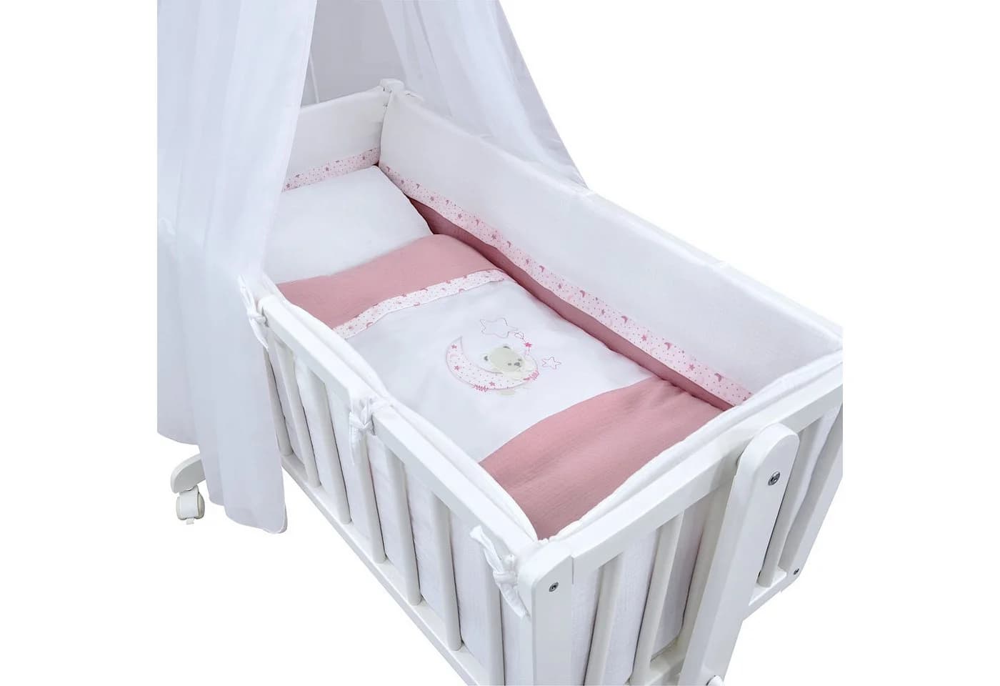 Baby-Delux Stubenbett Komplettset Weiß Rosa Schaukelwiege