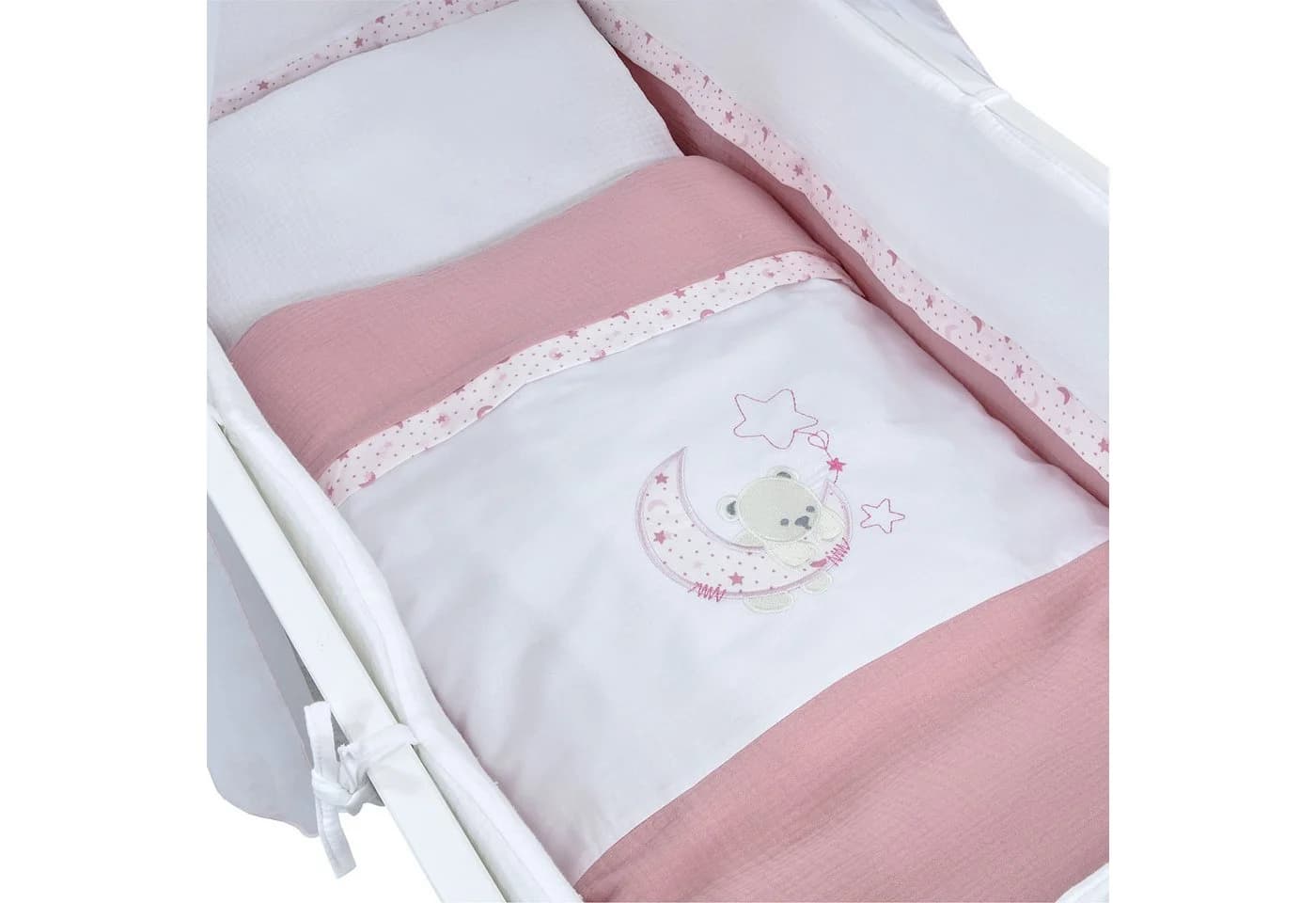 Baby-Delux Stubenbett Komplettset Weiß Rosa Schaukelwiege - Bild 3