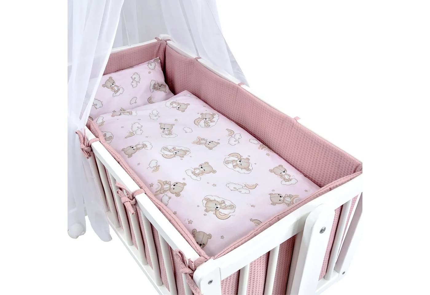 Baby-Delux Wiegenset 6-teilig Rosa Weiß Bärchen Waffelpique - Bild 2