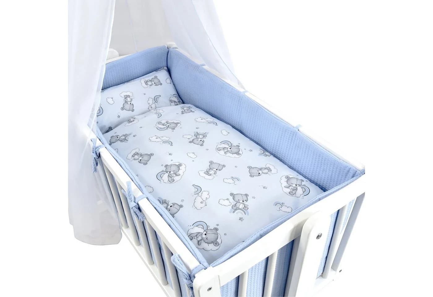 Baby-Delux Stubenbett Komplettset Schaukelwiege Weiß Blau