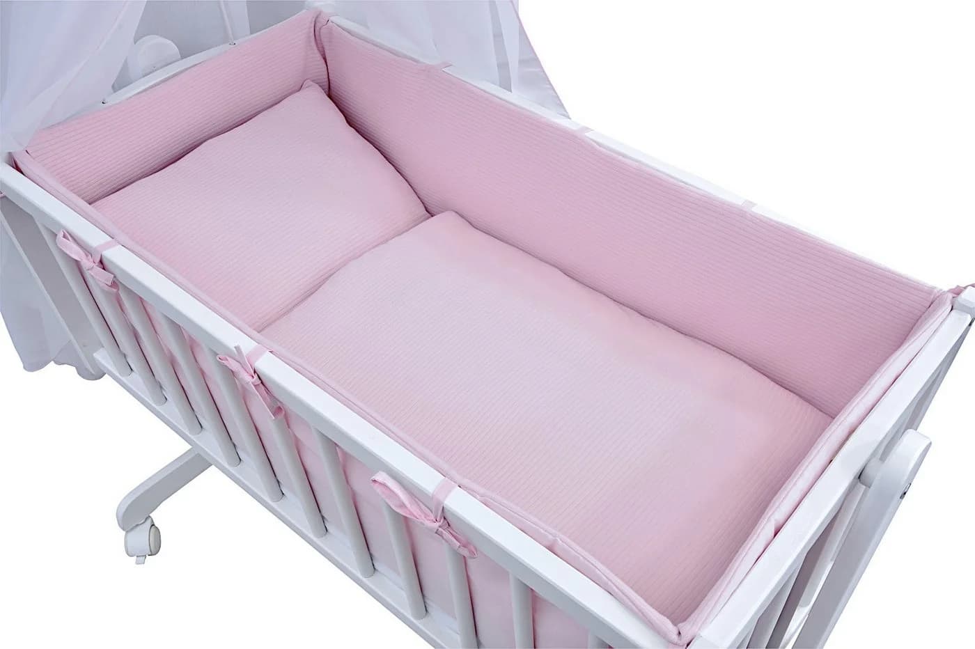 Baby-Delux Wiegenset 6-tlg. Rosa mit Chiffonhimmel & Nestchen - Bild 2