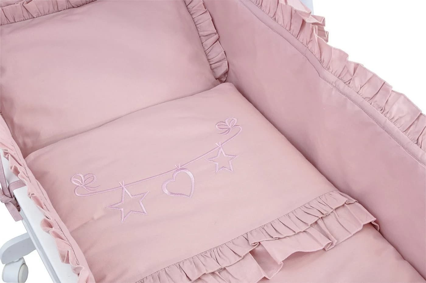 Baby-Delux Babybettwäsche Wiegenset Royal Rosa Rüsche 6-tlg. Baumwolle