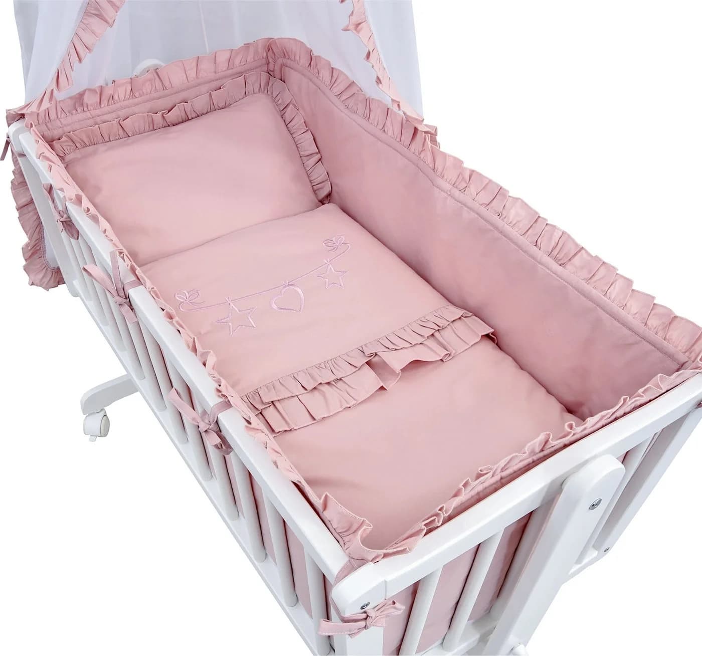 Baby-Delux Babybettwäsche Wiegenset Royal Rosa Rüsche 6-tlg. Baumwolle - Bild 2