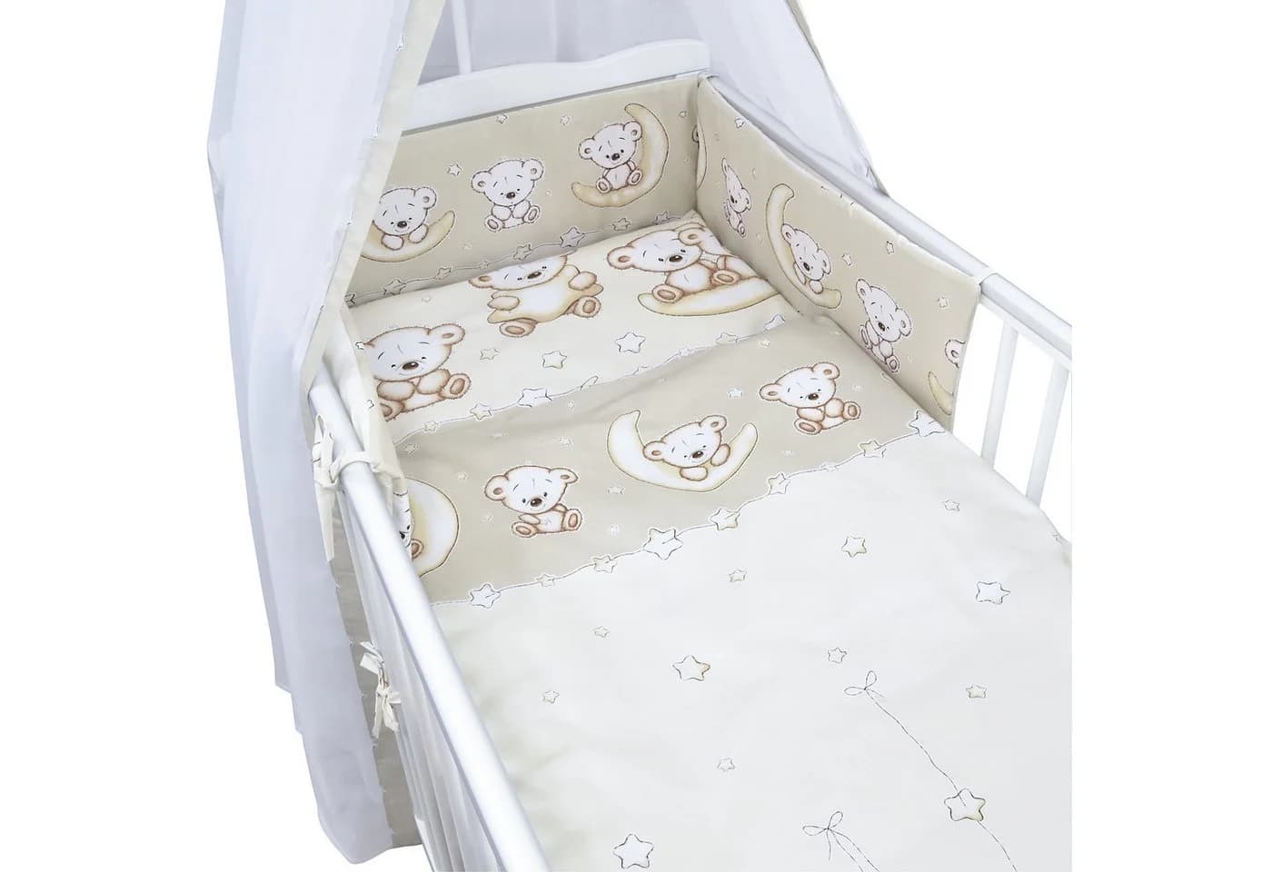 Baby-Delux Babybettwäsche Set 4-tlg. Nestchen Chiffonhimmel Teddy Beige