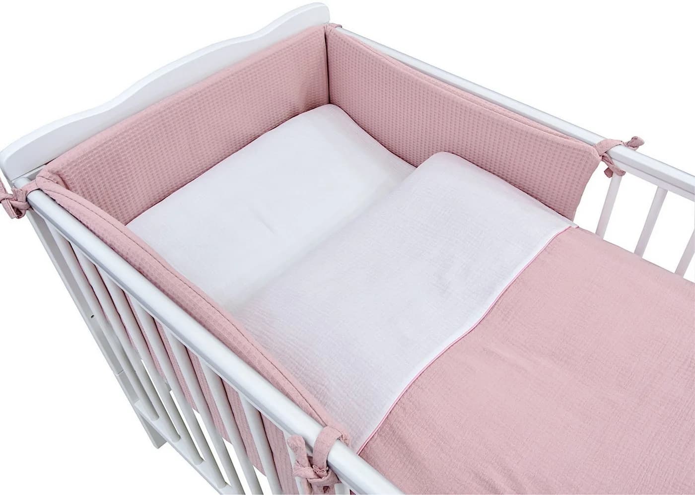 Baby-Delux Babybettwäsche Set 4-tlg. Rosa Waffelpique Musselin mit Nestchen