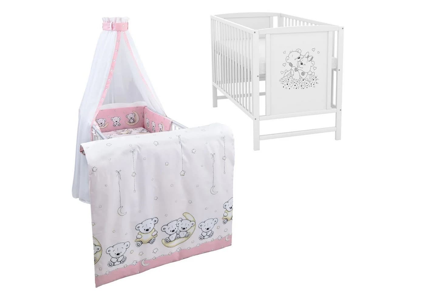 Baby-Delux Babybett Mia Komplettset 10-tlg. Weiß/Rosa Massivholz - Bild 2