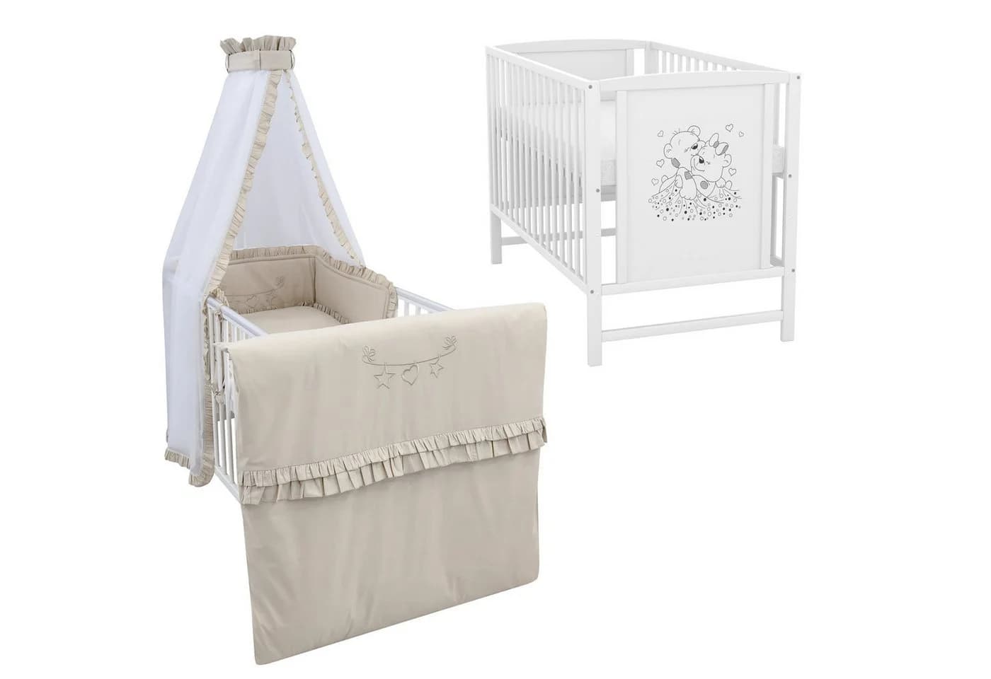 Baby-Delux Babybett Mia Komplettset 10-tlg. Weiß/Beige mit Rüschen - Bild 2