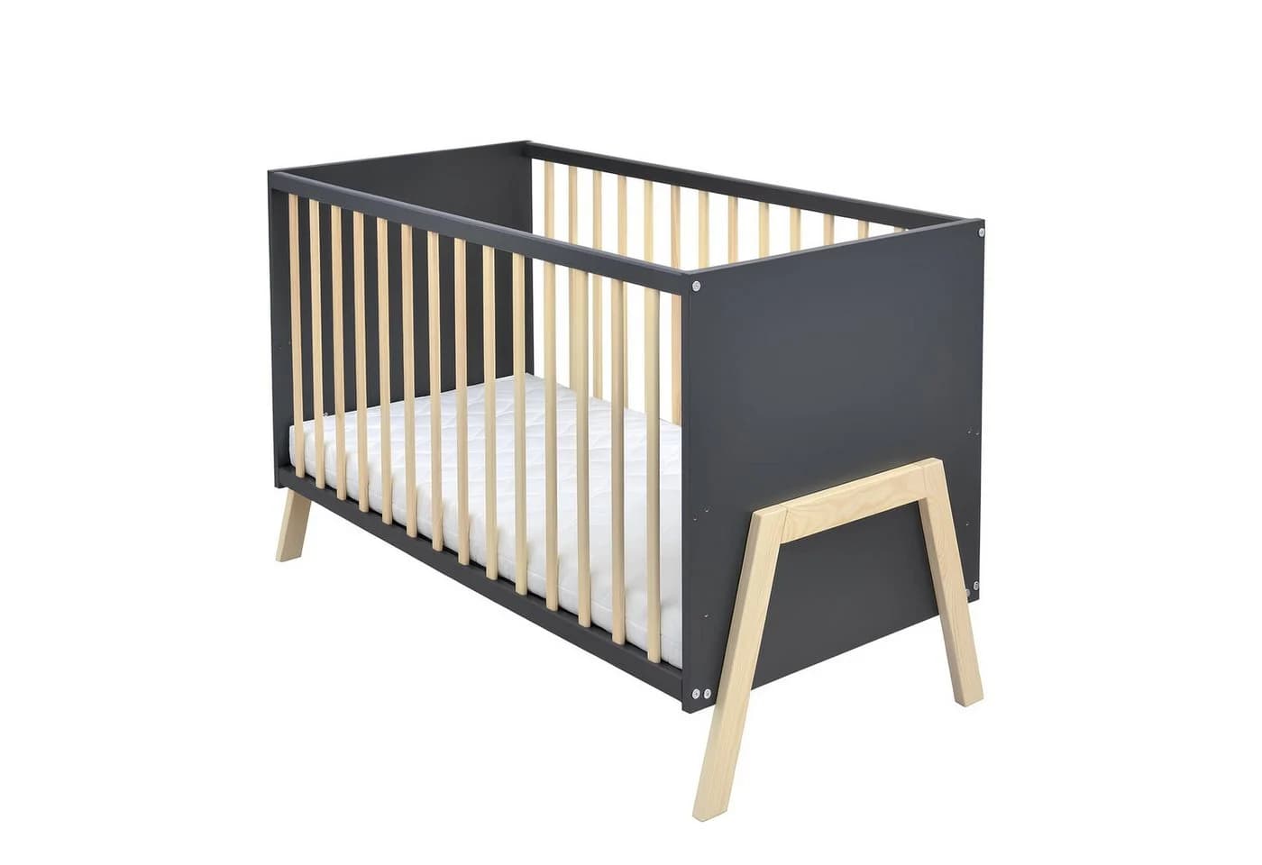 Baby-Delux Babybett Juna Anthrazit Kiefer, Kinderbett 60x120 Schutzgitter Matratze - Bild 3