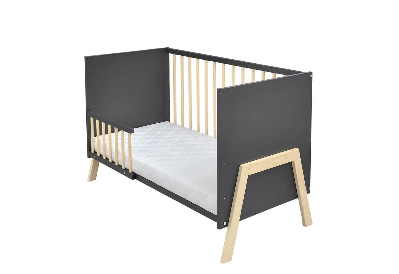 Baby-Delux Babybett Juna Anthrazit Kiefer, Kinderbett 60x120 Schutzgitter Matratze - Bild 4