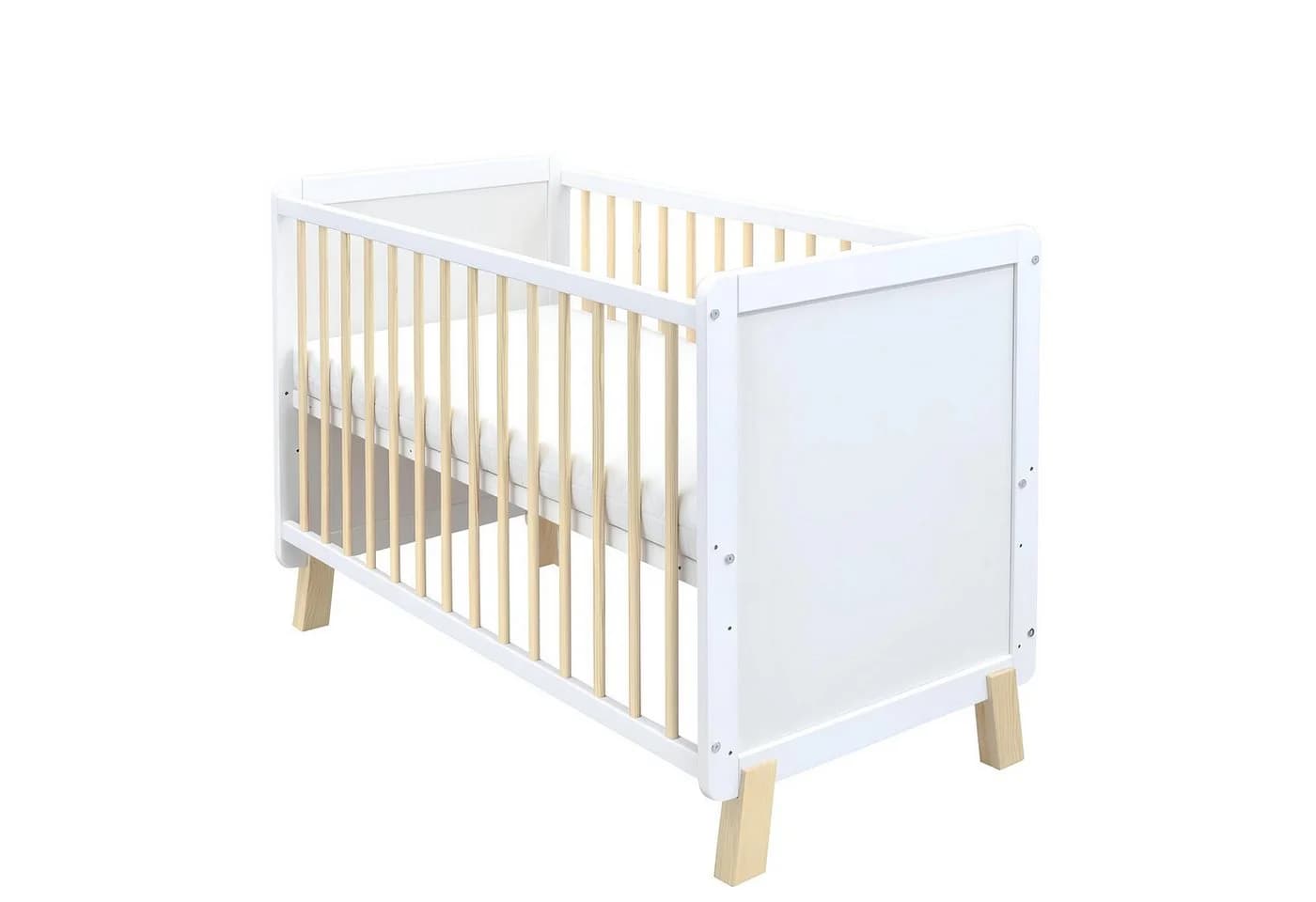 Baby-Delux Babybett Lou Weiß Kiefernholz Schutzgitter umbaubar - Bild 1