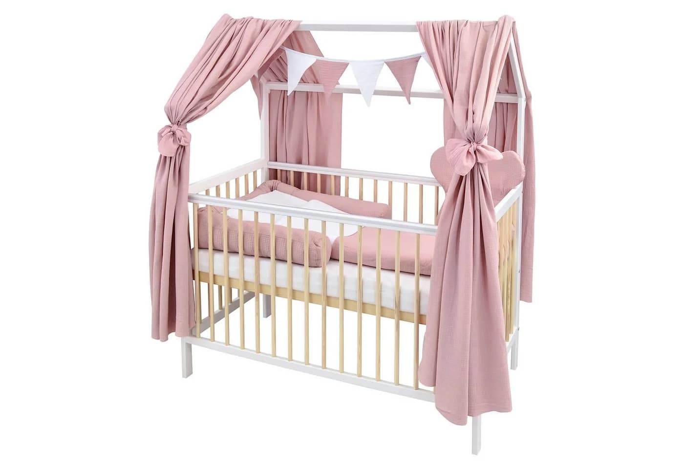 Baby-Delux Komplettbett Hausbett 60x120 cm weiß Natur mit Bettwäsche - Bild 2