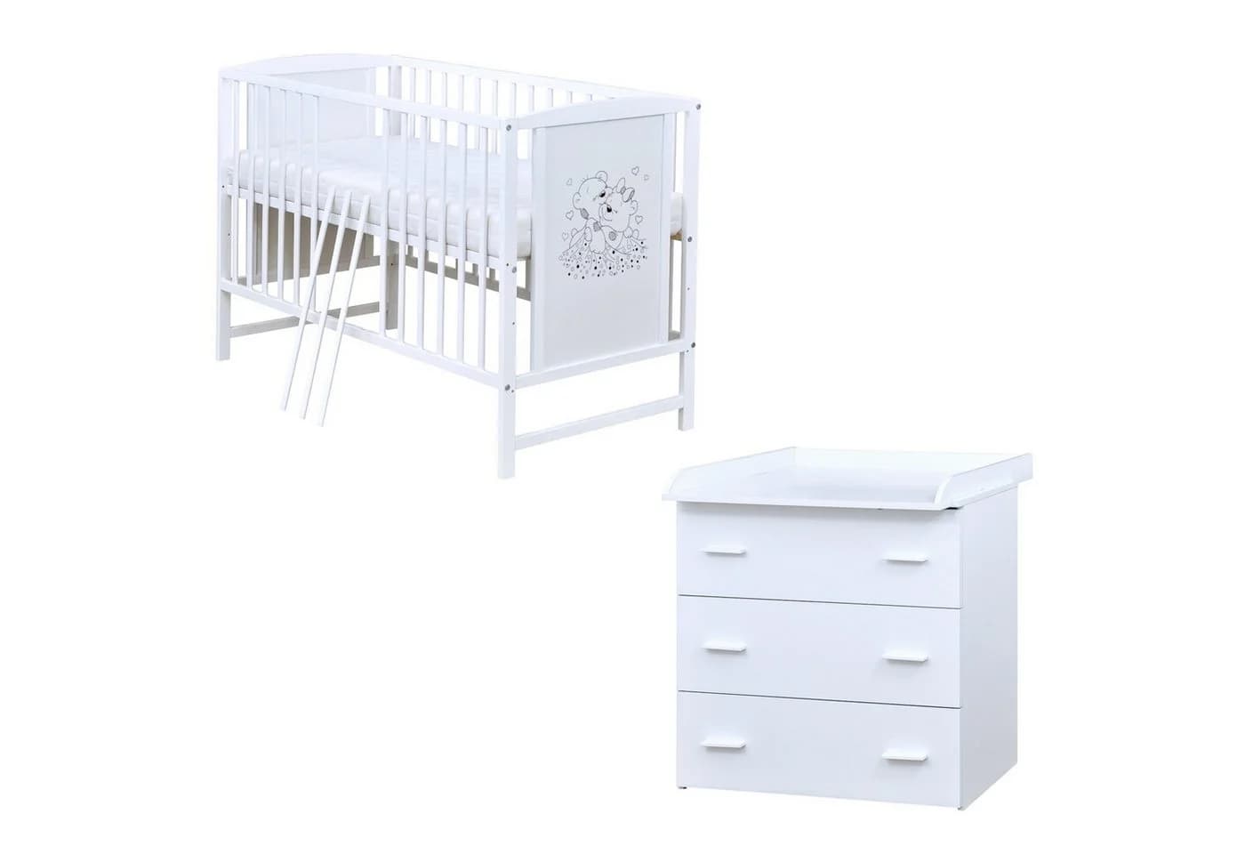 Baby-Delux Babyzimmer-Komplettset Mia 5-tlg. Babybett Wickelkommode Weiß