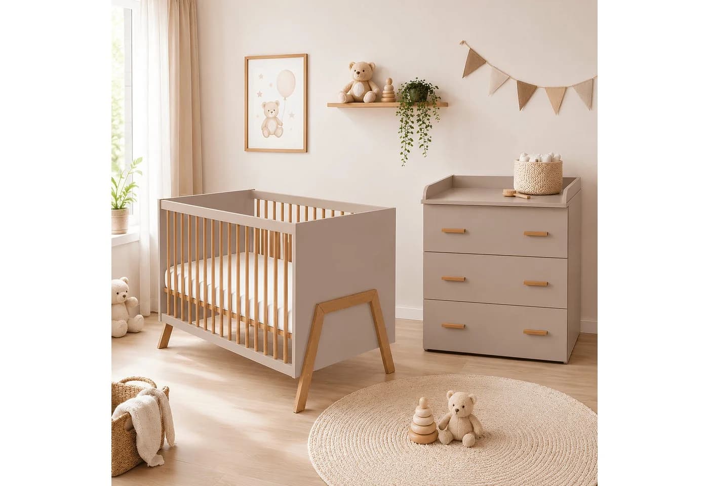 Baby-Delux Babyzimmer-Komplettset Juna 6-tlg. Beige/Kaschmir Massivholz - Bild 2