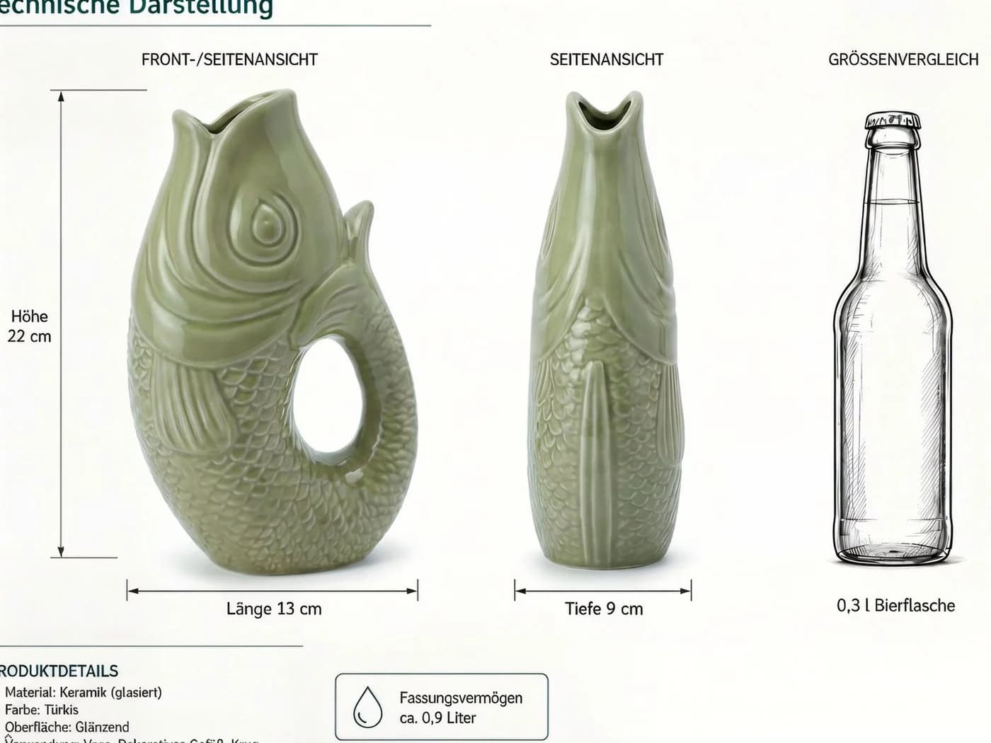 WestCraft Fischvase Keramik Salbei Handgefertigt Dekovase - Bild 3