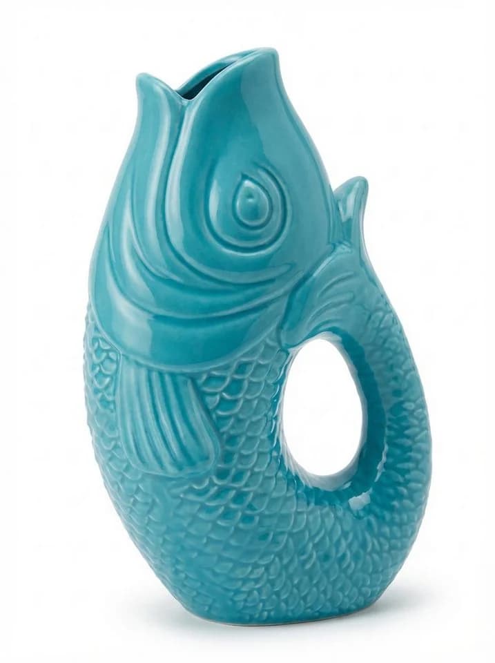 WestCraft Dekovase Fischvase Keramik in Blau/Türkis/Weiß - Bild 2