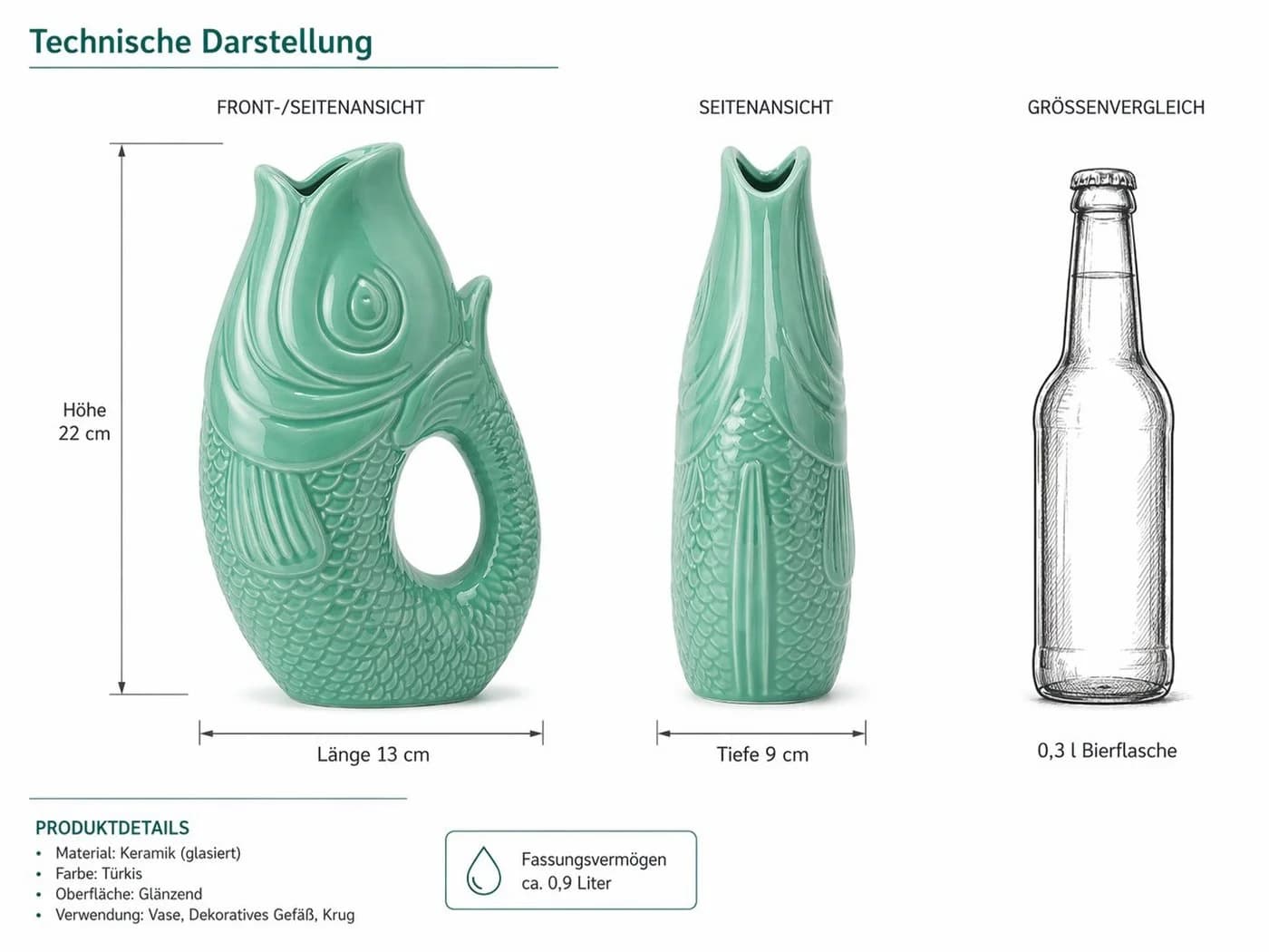 WestCraft Dekovase Fischvase Keramik in Pastellfarben - Bild 3