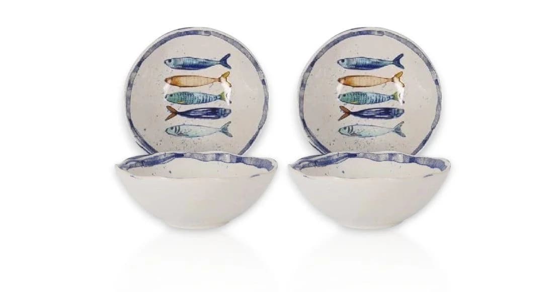 WestCraft Schüssel 16 cm 4er Set Steinzeug Sardinen-Motiv Maritim - Bild 2