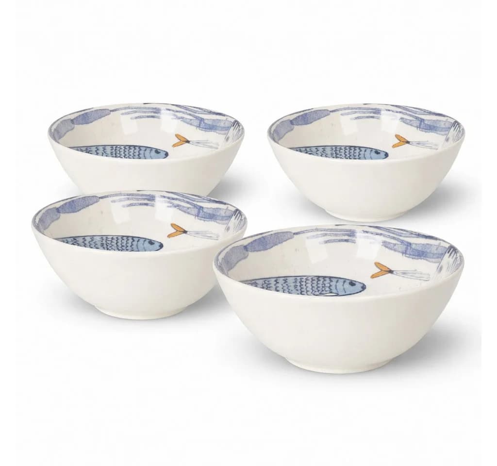 WestCraft Speiseteller 4er Set Weiß Sardinen-Motiv Steinzeug - Bild 2
