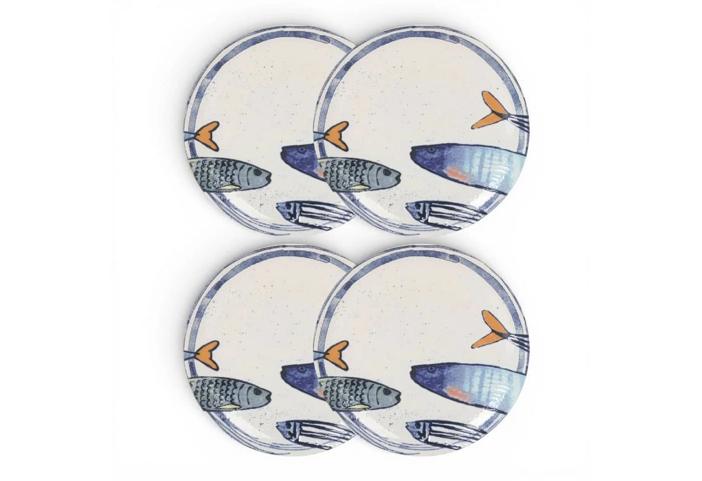 WestCraft Speiseteller 4er Set Weiß/Blau Sardinen-Motiv Steinzeug - Bild 2