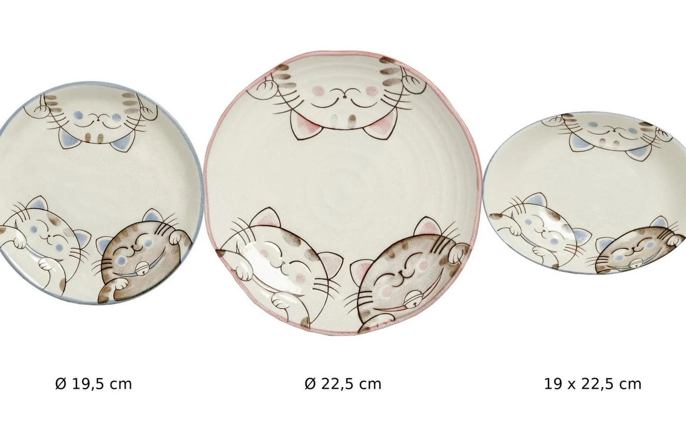 WestCraft Teller-Set Three Cats Japan Porzellan Oval Rot Blau