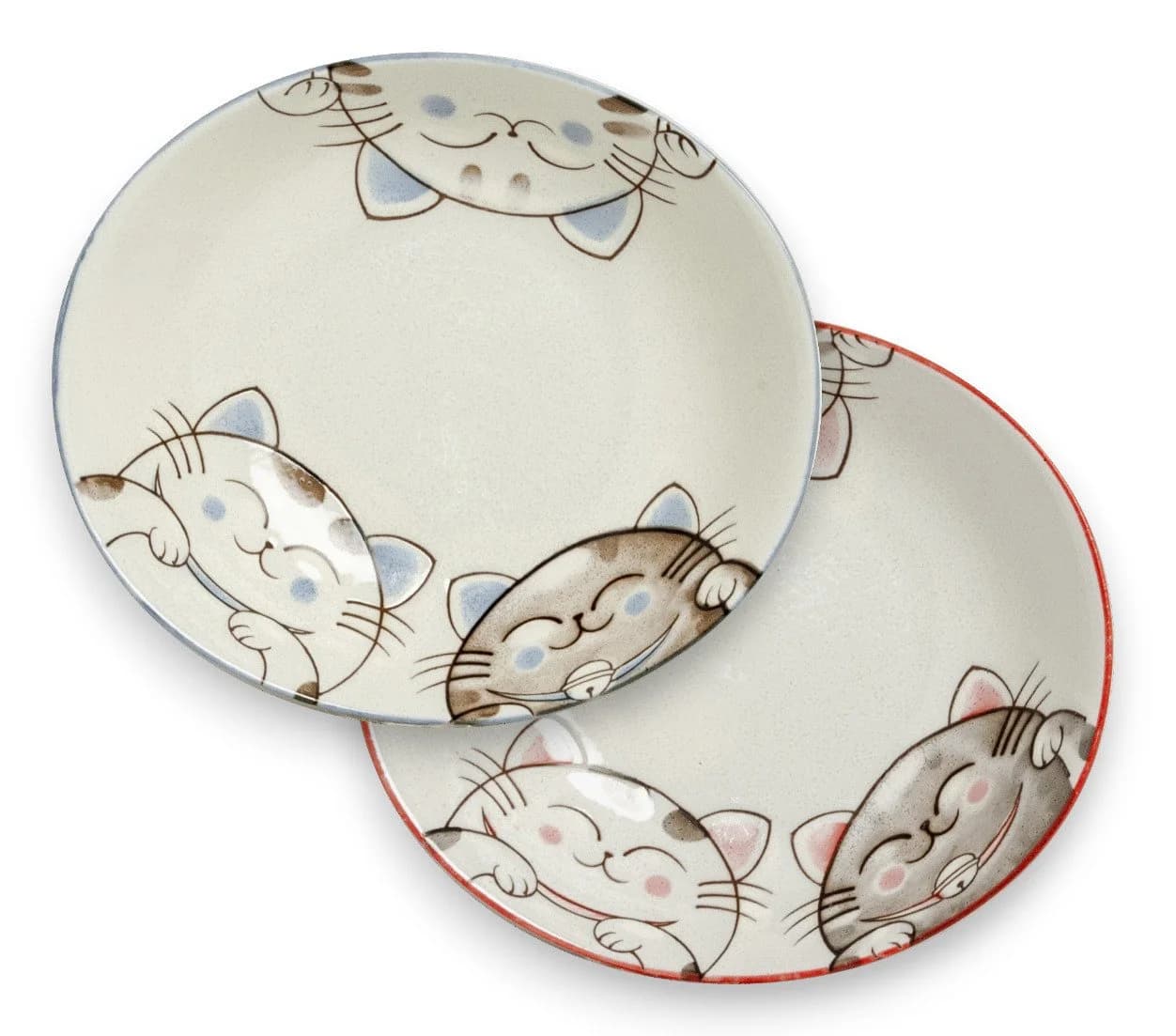 WestCraft Teller-Set Three Cats Japan Porzellan Oval Rot Blau - Bild 2