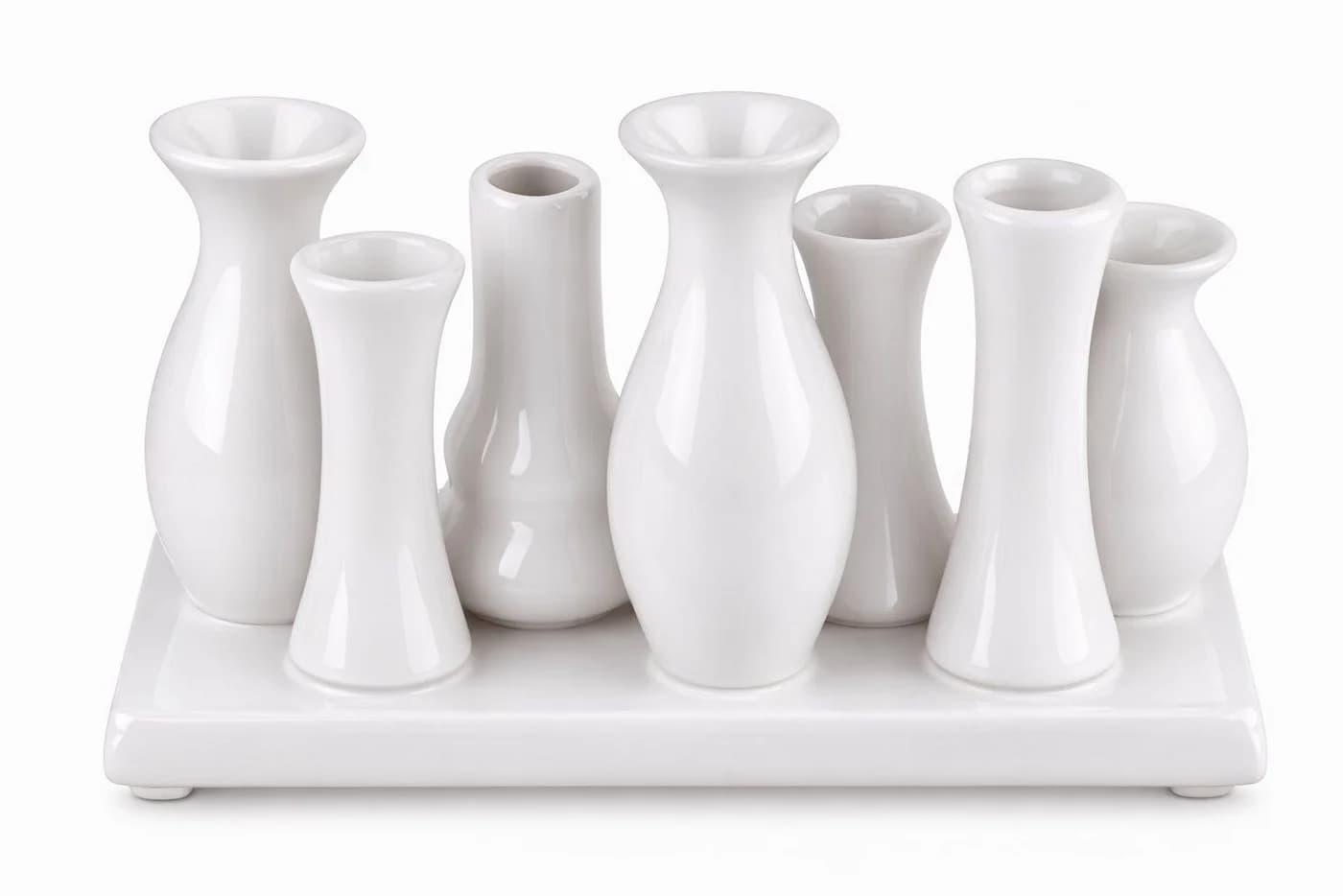 WestCraft Dekovase Keramik Blumenvasen Set 7 Vasen Weiß