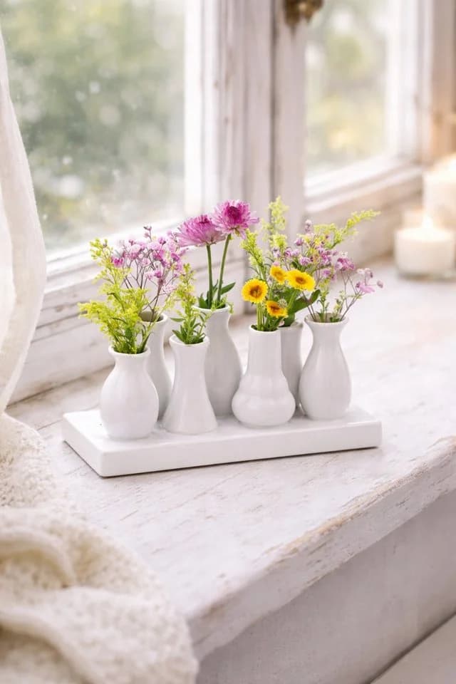 WestCraft Dekovase Keramik Blumenvasen Set 7 Vasen Weiß - Bild 4