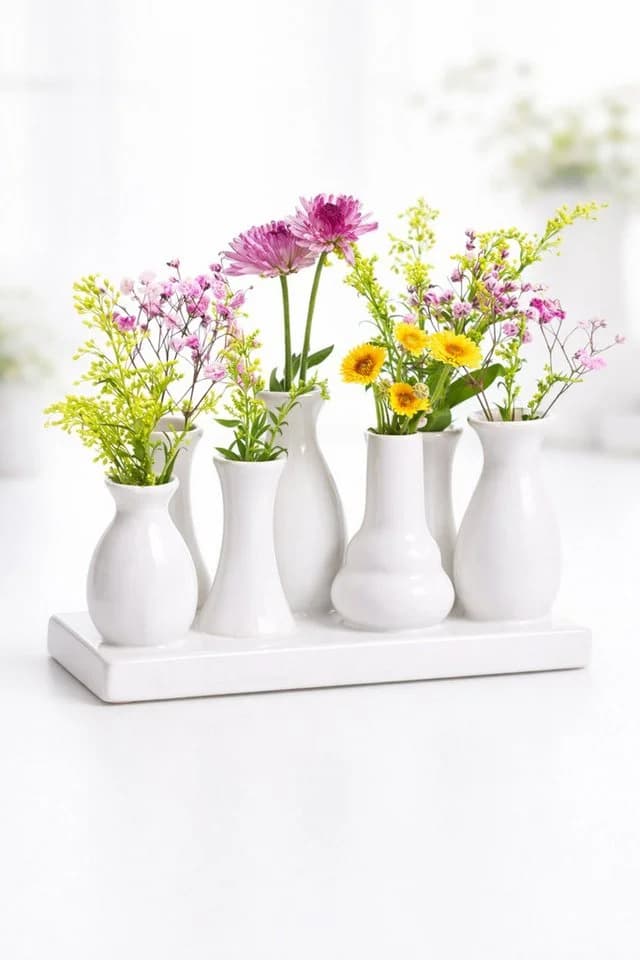 WestCraft Dekovase Keramik Blumenvasen Set 7 Vasen Weiß - Bild 5