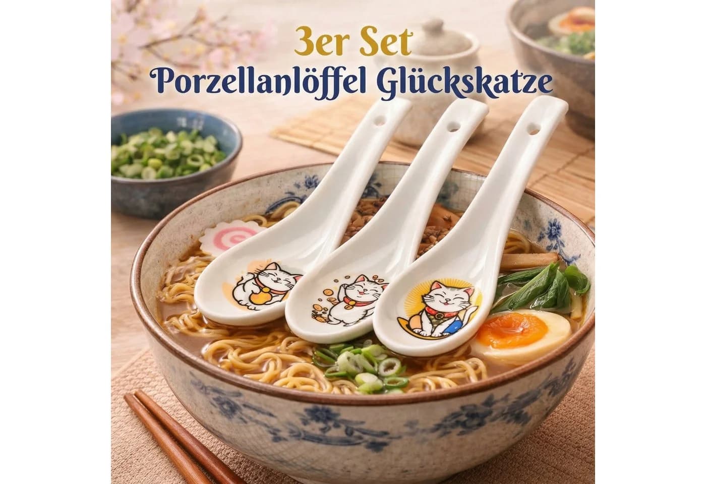WestCraft Suppenlöffel 3er Set Maneki Neko Porzellan Weiß - Bild 2