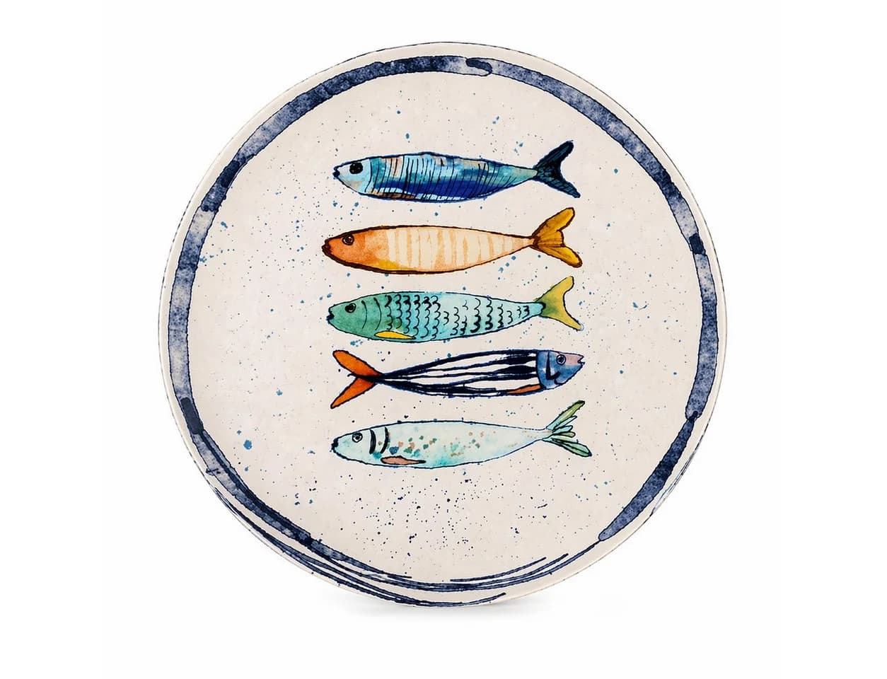 WestCraft Speiseteller 4er Set Medit. Sardinen-Motiv Steinzeug