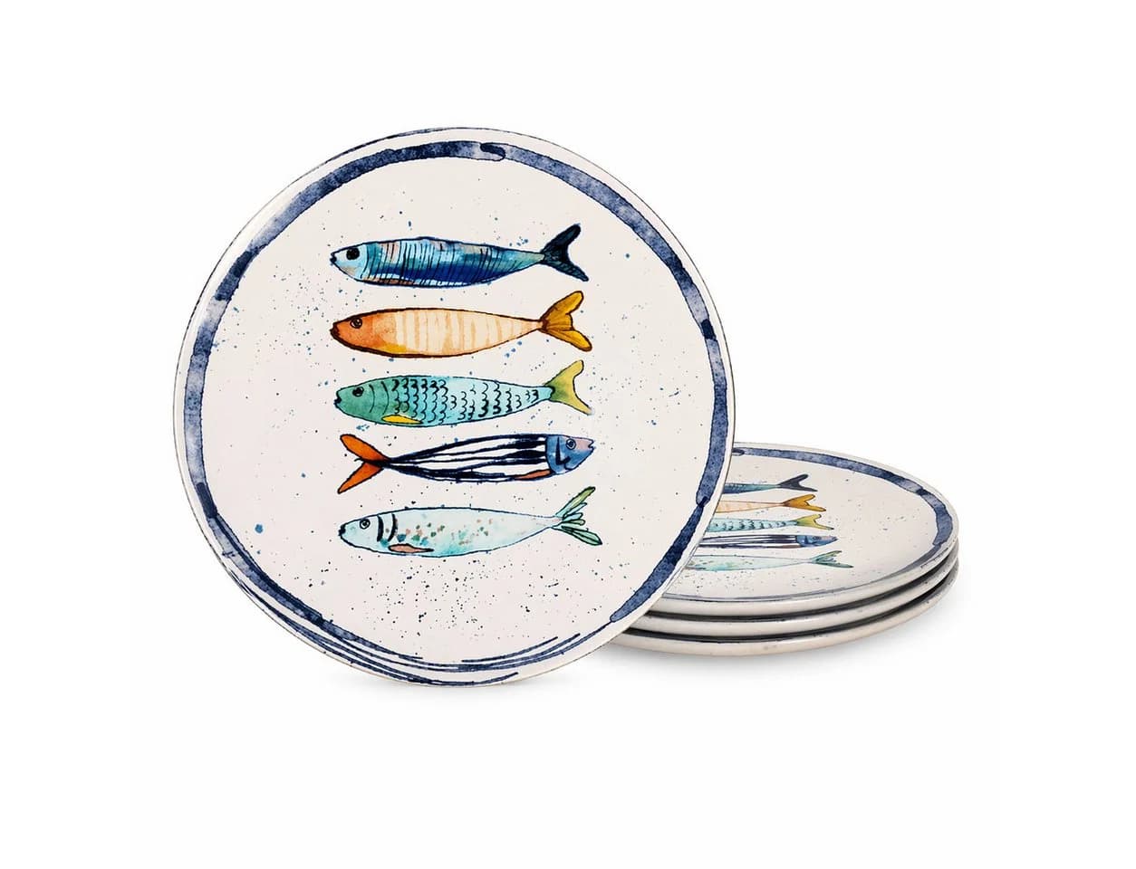 WestCraft Speiseteller 4er Set Medit. Sardinen-Motiv Steinzeug - Bild 2