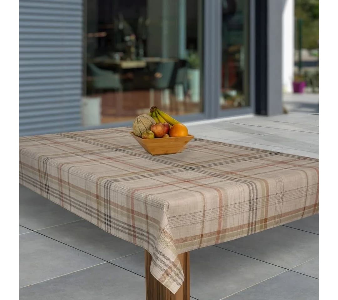 Laro Tischdecke Wachstuch Karo Beige Rechteckig