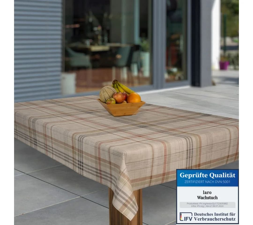 Laro Tischdecke Wachstuch Karo Beige Rechteckig - Bild 2