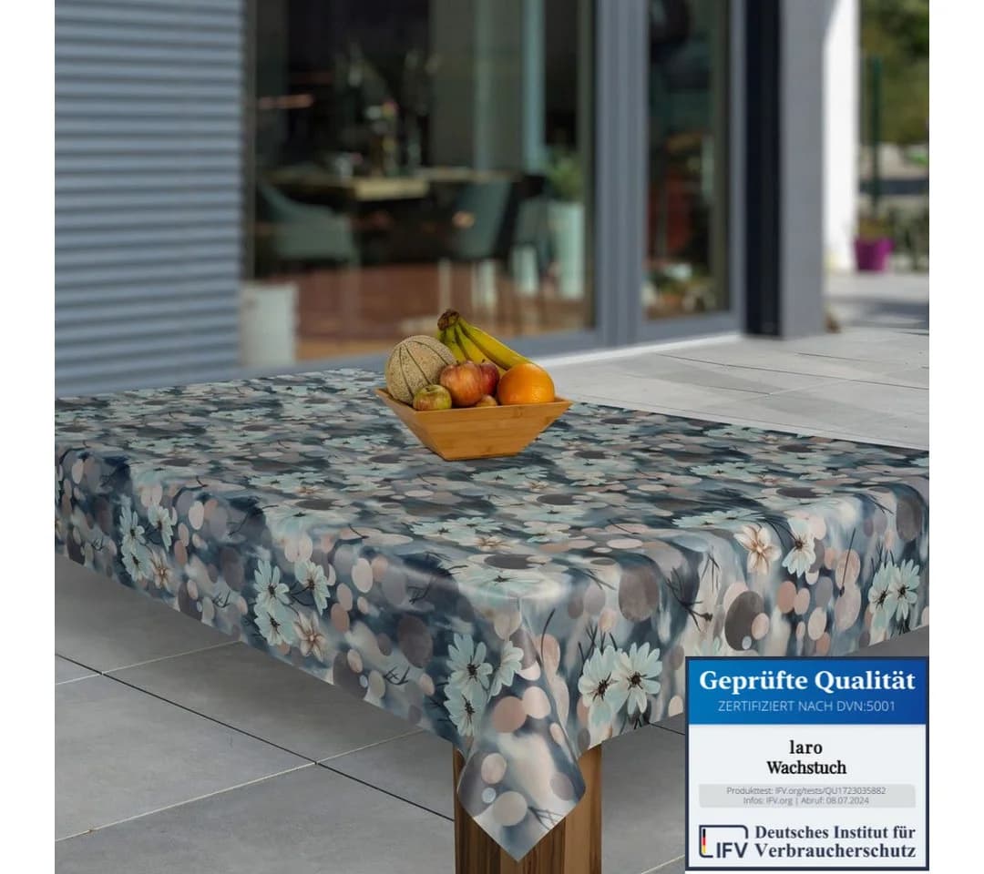 laro Wachstuch-Tischdecke Blau/Braun Floral Rechteckig - Bild 2