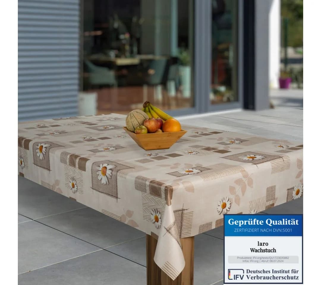 Laro Tischdecke Wachstuch Margerite Braun Beige - Bild 2