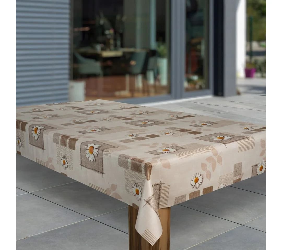Laro Tischdecke Wachstuch Margerite Braun Beige - Bild 3