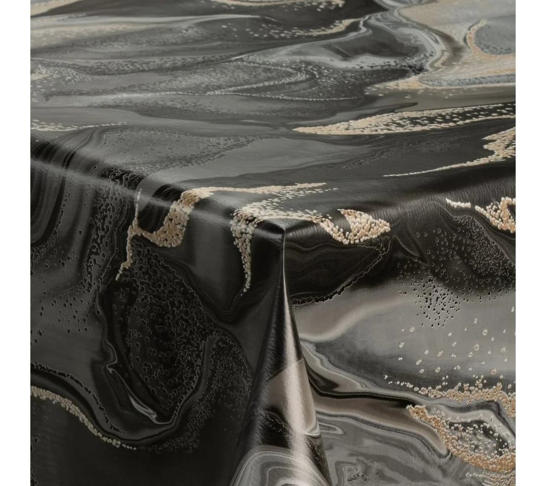 Laro Tischdecke Wachstuch Marmoriert Schwarz Beige Grau - Bild 5