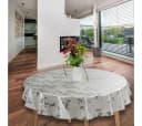 laro Wachstuch-Tischdecke Silber Blattmuster Rund 140cm Abwaschbar Bild 2