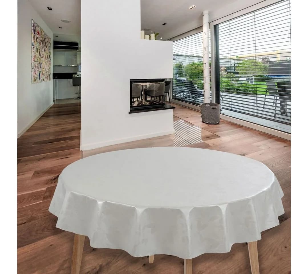 laro Wachstuch-Tischdecke Weiß Rund 140cm Blattmuster