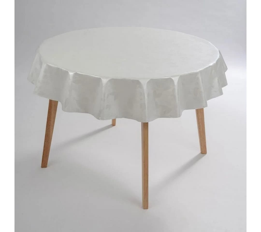 laro Wachstuch-Tischdecke Weiß Rund 140cm Blattmuster - Bild 3