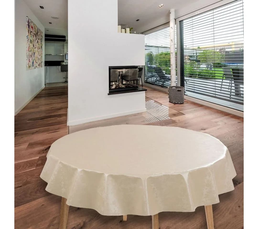 laro Wachstuch-Tischdecke Rund Beige Blumen Abwasbar