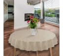 Laro Tischdecke Wachstuch Leinenoptik Beige Creme Rund 140cm Bild 2